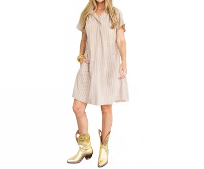 Caryn Lawn Emily Dress In Khaki Stripe In Pink