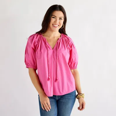 Caryn Lawn Gia Tie Neck Top In Pink