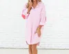 Caryn Lawn Heart Stripe Preppy One Size Dress In Pink In Pink