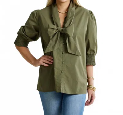 Caryn Lawn Holly Bow Top In Olive In Green