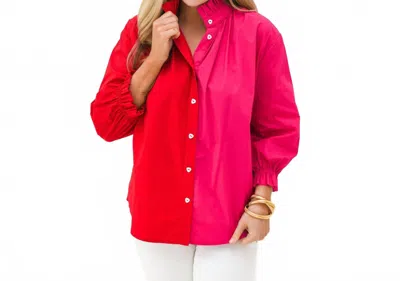 Caryn Lawn Kelsey Button Down Top In Pink/red