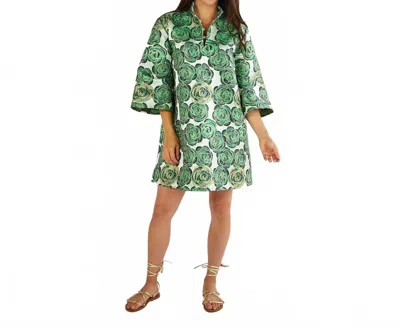 Caryn Lawn Keri Jacquard Rose Dress In Green/navy In Multi