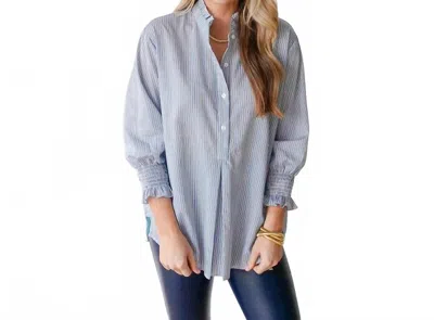 Caryn Lawn Kimberly Top In White And Blue In Multi