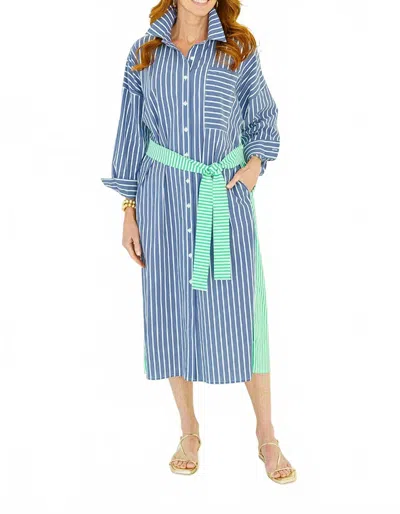 Caryn Lawn Libby Stripe Dress In Navy In Multi