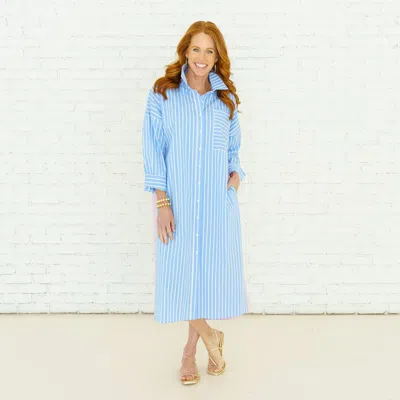 Caryn Lawn Libby Stripe Wedgewood Dress In Blue