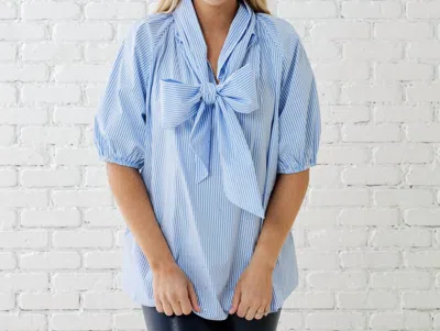 Caryn Lawn Ryan Bow Sparkle Top In Oxford Stripe In Blue
