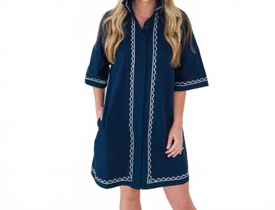Caryn Lawn Shelby Dress In Navy With White Trim In Blue