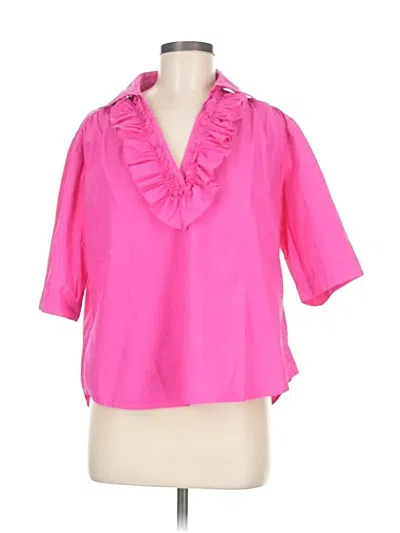 Pre-owned Caryn Lawn Short Sleeve Blouse In Pink