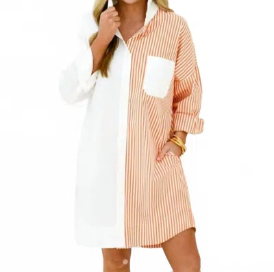 Caryn Lawn Stacey Stripe Contrast One Size Dress In Orange/white In Multi