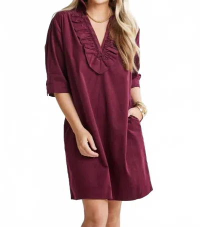 Caryn Lawn Women's Maya Dress With Ruffle In Red In Burgundy