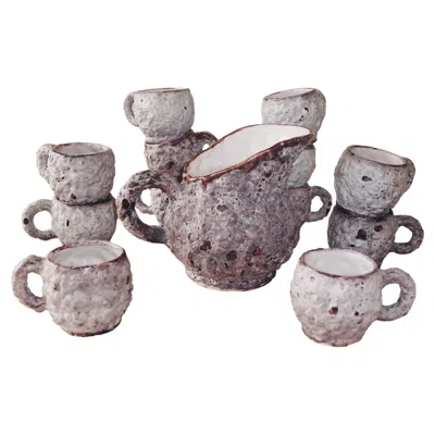 Pre-owned C.a.s. Vietri 1970s  Fat Lava Ceramic Mug And Pitcher Set, 12 Pieces In Red