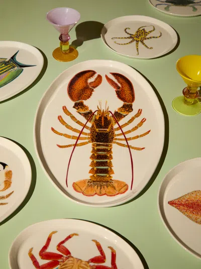 Casa Adams Maine Lobster Hand-painted Porcelain Large Serving Platter  Abask Luxury Gift In Multi