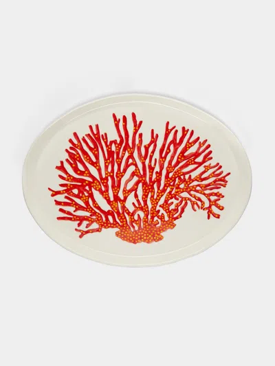 Casa Adams Mopsella Zimmeri Hand-painted Porcelain Oval Serving Platter  Abask Luxury Gift In Red