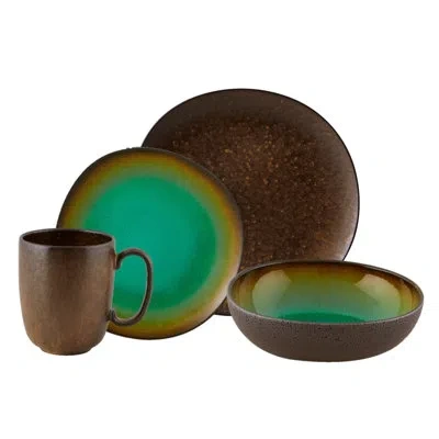 Casa Alegre Amazonia 4 Piece Place Setting, Service For 1 In Brown;green