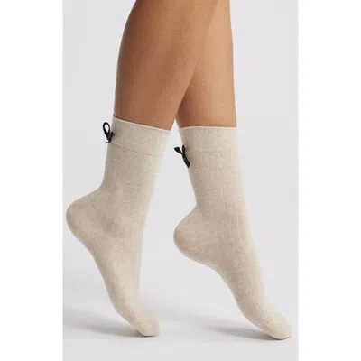 Casa Clara Amber Bow Crew Socks In Oatmeal
