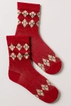 Casa Clara Argyle Crew Socks In Red