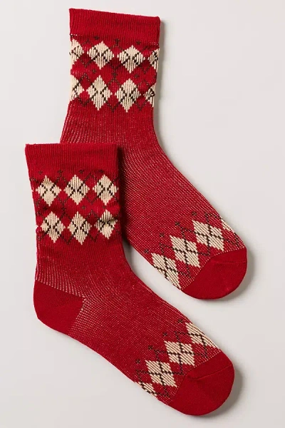 Casa Clara Argyle Crew Socks In Red