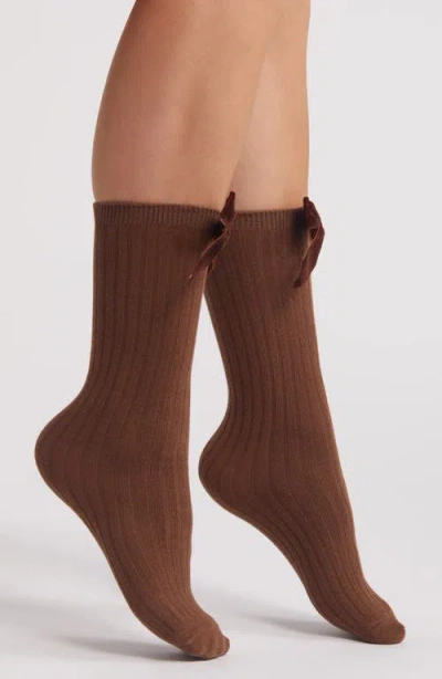 Casa Clara Bow Crew Socks In Brown