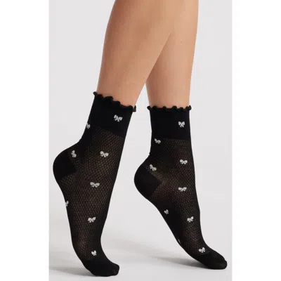 Casa Clara Carla Crew Socks In Noir Bow