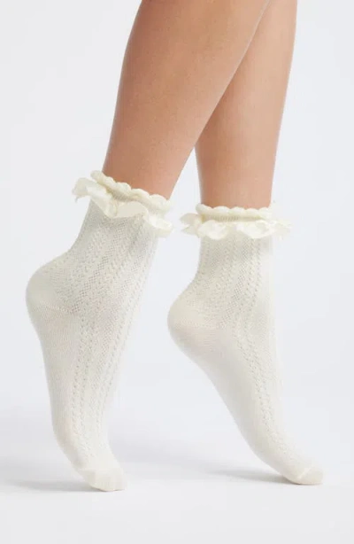 Casa Clara Chelsea Ruffle Cotton Blend Pointelle Crew Socks In White