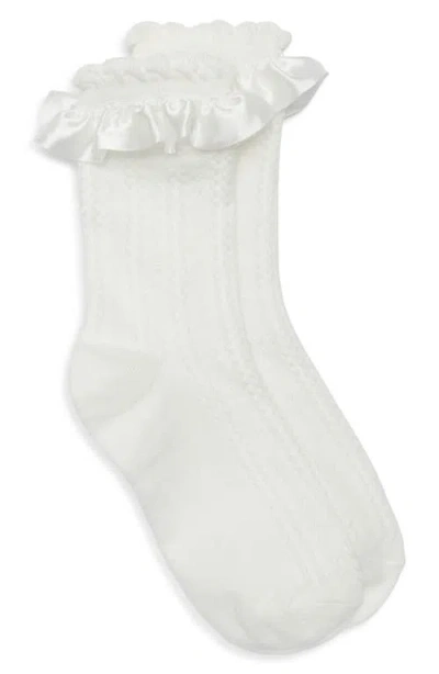Casa Clara Chelsea Ruffle Cotton Blend Pointelle Crew Socks In White