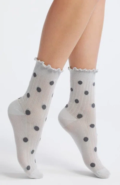 Casa Clara Claire Polka Dot Lettuce Edge Ankle Socks In Gray