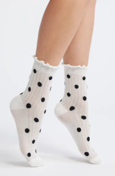 Casa Clara Claire Polka Dot Lettuce Edge Ankle Socks In White