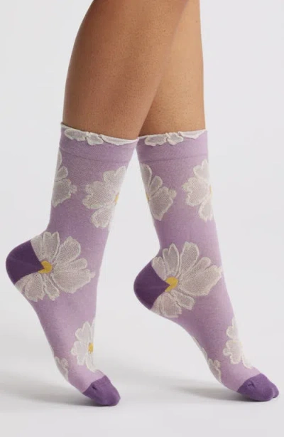 Casa Clara Dallas Crew Socks In Violet Daisy