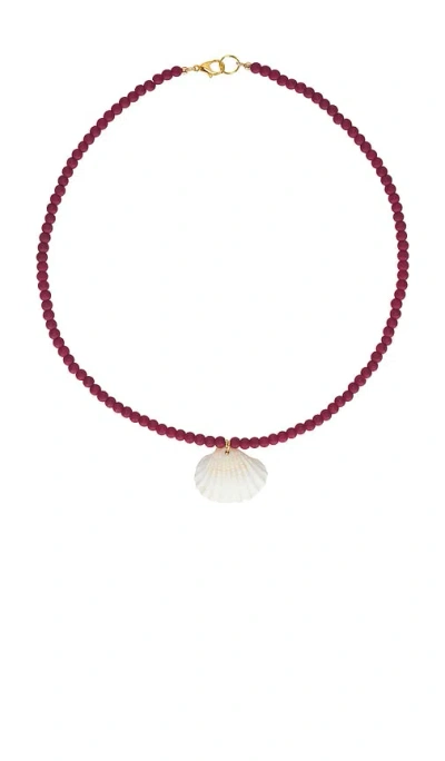 Casa Clara Hallie Beaded Necklace With Seashell In Red