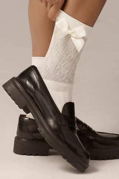 Casa Clara James Bow Detail Crew Socks In White