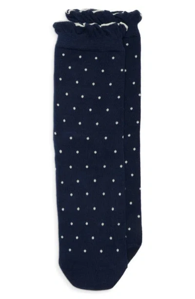 Casa Clara Jula Polka Dot Ruffle Cotton Blend Crew Socks In Navy