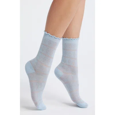 Casa Clara Krista Cotton Blend Pointelle Crew Socks In Blue