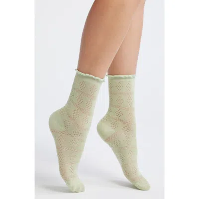 Casa Clara Krista Cotton Blend Pointelle Crew Socks In Green