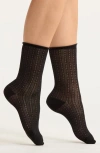 Casa Clara Lilas Pointelle Stitch Crew Socks In Black
