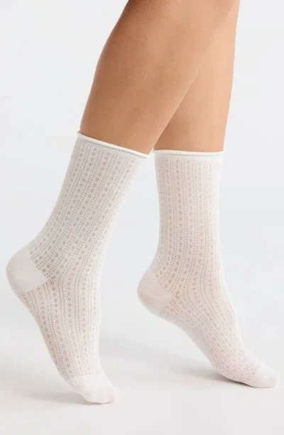 Casa Clara Lilas Pointelle Stitch Crew Socks In White