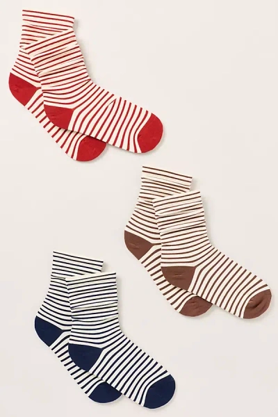 Casa Clara Maine Stripe Socks, Set Of 3 In Neutral