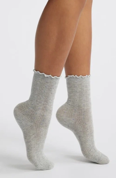Casa Clara Margot Floral Pointelle Crew Socks In Gray