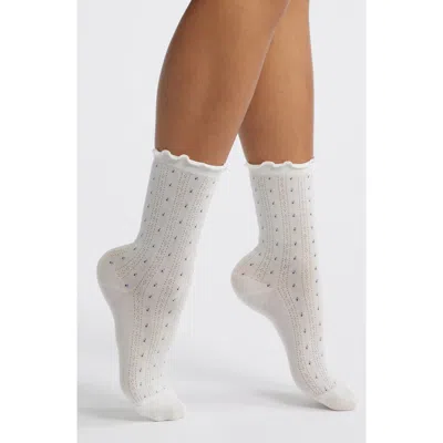 Casa Clara Margot Floral Pointelle Crew Socks In White