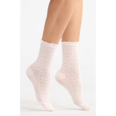 Casa Clara Margot Pointelle Crew Socks In Pink
