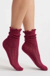 Casa Clara Pointelle Lettuce Edge Crew Socks In Brown