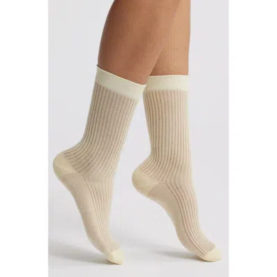 Casa Clara Prep Rib Crew Socks In Neutral