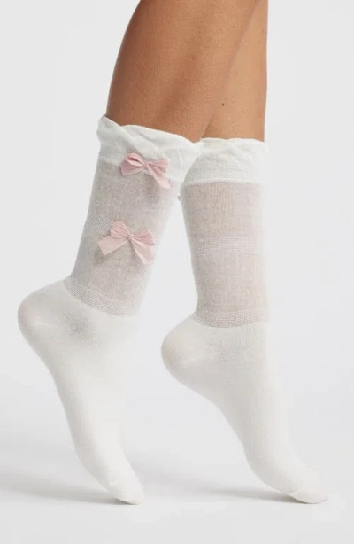 Casa Clara Primrose Bow Crew Socks In White