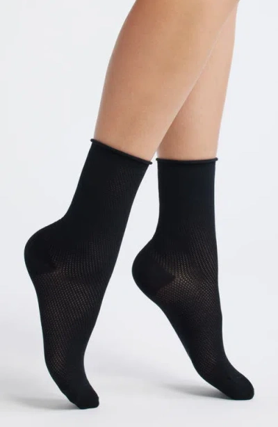 Casa Clara Rivi Cotton Blend Pointelle Crew Socks In Black