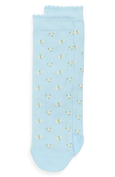 Casa Clara Roberta Floral Pointelle Crew Socks In Blue