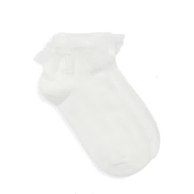 Casa Clara Sammi Lace Cuff Cotton Blend Pointelle Quarter Socks In White