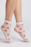 Casa Clara Strawberry Quarter Socks In Mesh Berry