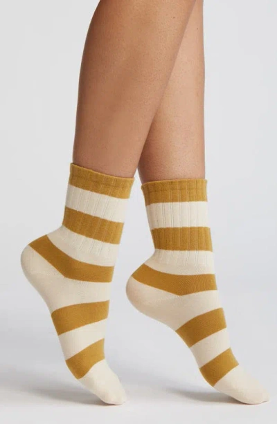 Casa Clara Stripe Combed Cotton Crew Socks In Mustard Stripe