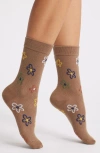 Casa Clara Waverly Floral Crew Socks In Brown