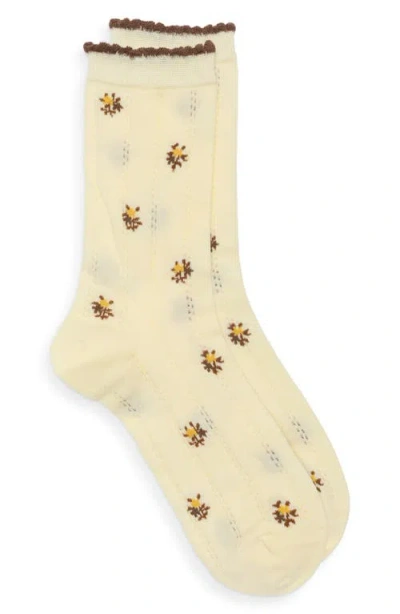 Casa Clara Winona Floral Pointelle Crew Socks In Neutral