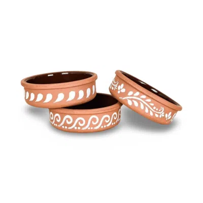 Casa Duniya Brown Clay Ramekins With Tribal Design